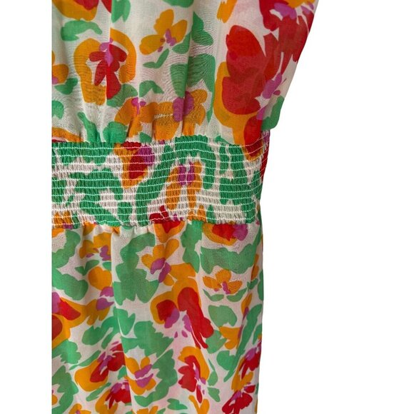 Cabi Womens Sleeveless Floral Print Dress With Ruffle V-Neck & Smocked Waist M - Picture 5 of 6